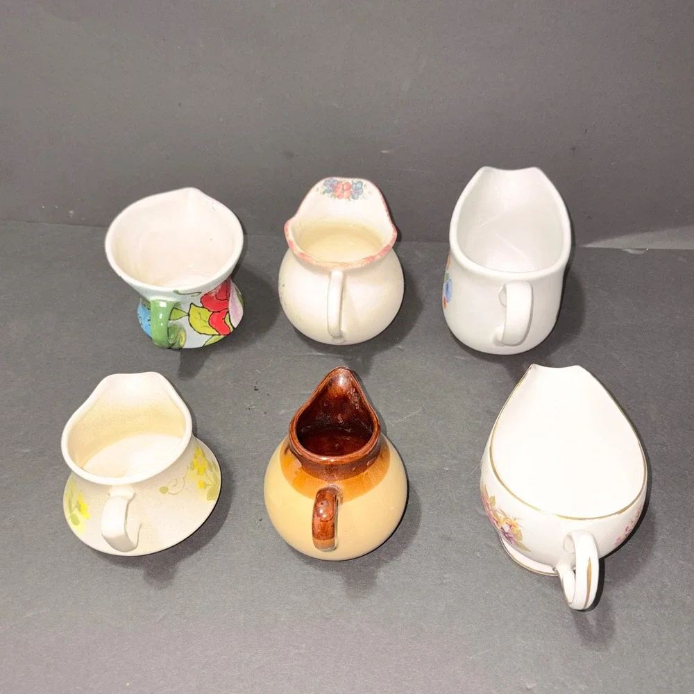 Vtg Assorted Creamer Mini Pitcher Lot Floral Stoneware Ceramic 6 Pc Collection